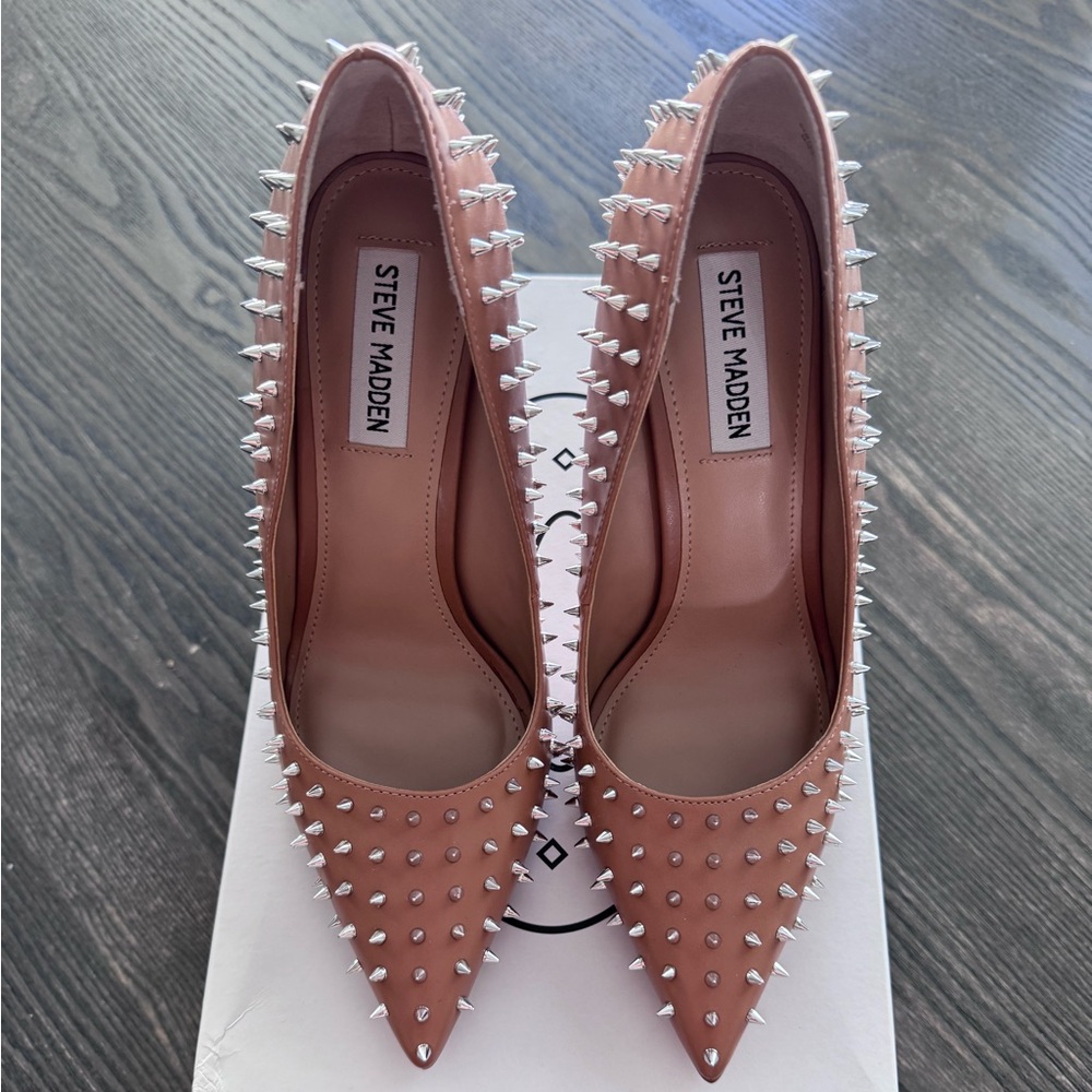 Steve Madden Nude Heels with Silver Spikes